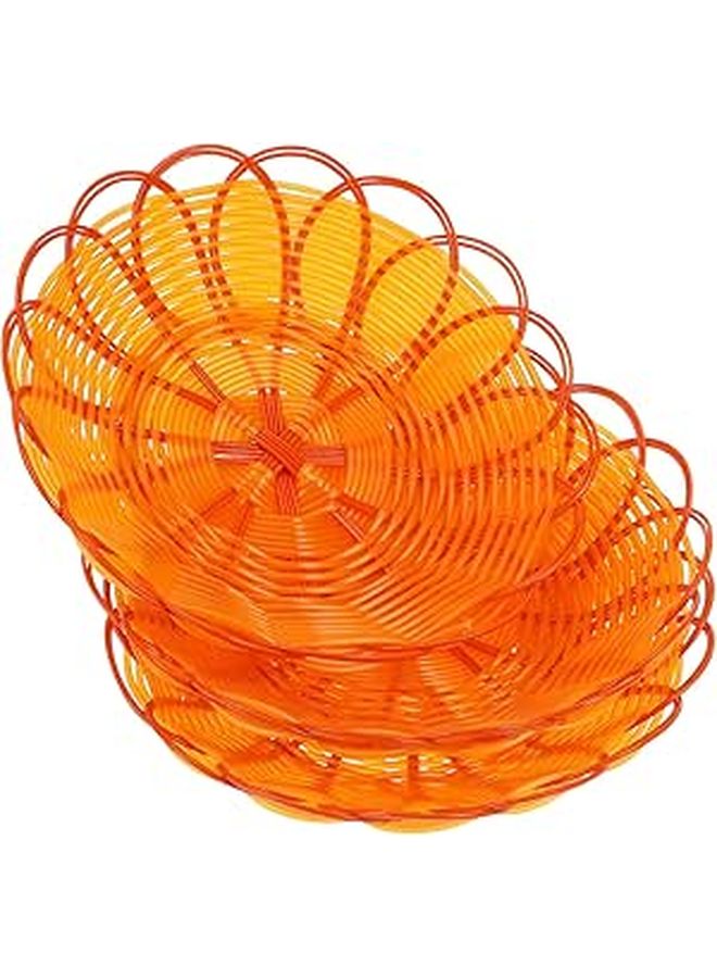 3 Piece Plastic Woven Snack Basket Set Yellow Edge 15cm Round Kitchen Dining Storage - Image 1