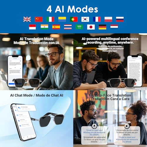 GetD AI Glasses, AI Real-time Translation with 147 Languages, Smart Nylon Polarized Sunglasses, Bluetooth Glasses for Men/Women with Speaker, Audio Glass for Traveling, Music - Image 3