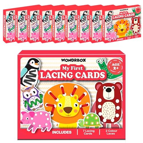 WONDRBOX Bulk Birthday Return Gifts Montessori Animal Lacing Cards Activity Educational Toy for Kids Age 2 3 4 Year Old | Autistic, Occupational Therapist Games (Pack of 10) - Image 1