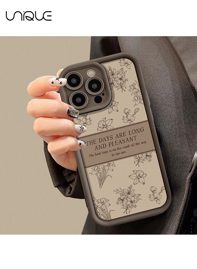 يونيك متوافق مع جرابات ايفون 14 برو ماكس ، حافظات زهور ريترو ، جرابات بنية - حافظات هاتف أنيقة وبسيطة - حماية من السقوط TPU - Image 3