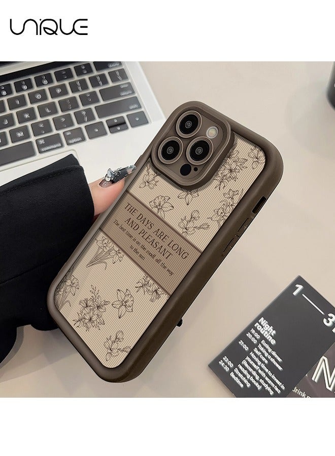 يونيك متوافق مع جرابات ايفون 14 برو ماكس ، حافظات زهور ريترو ، جرابات بنية - حافظات هاتف أنيقة وبسيطة - حماية من السقوط TPU - Image 2