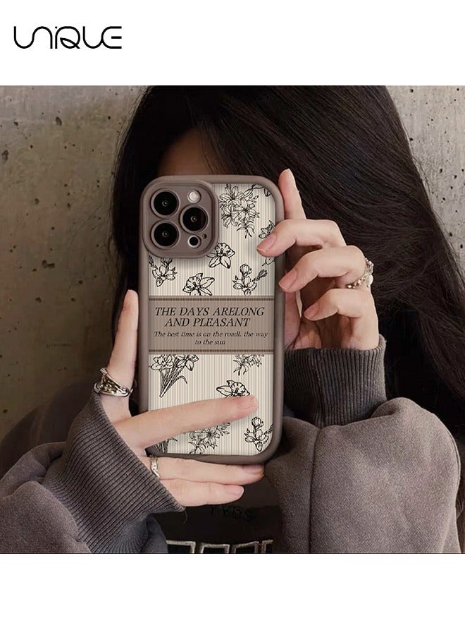 يونيك متوافق مع جرابات ايفون 14 برو ماكس ، حافظات زهور ريترو ، جرابات بنية - حافظات هاتف أنيقة وبسيطة - حماية من السقوط TPU - Image 5