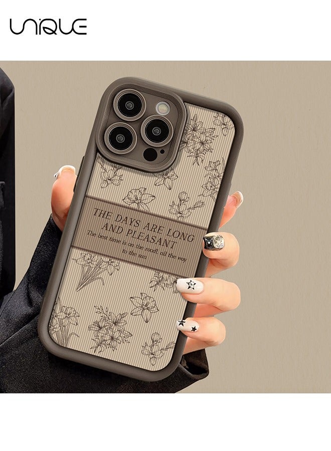 يونيك متوافق مع جرابات ايفون 14 برو ماكس ، حافظات زهور ريترو ، جرابات بنية - حافظات هاتف أنيقة وبسيطة - حماية من السقوط TPU - Image 4