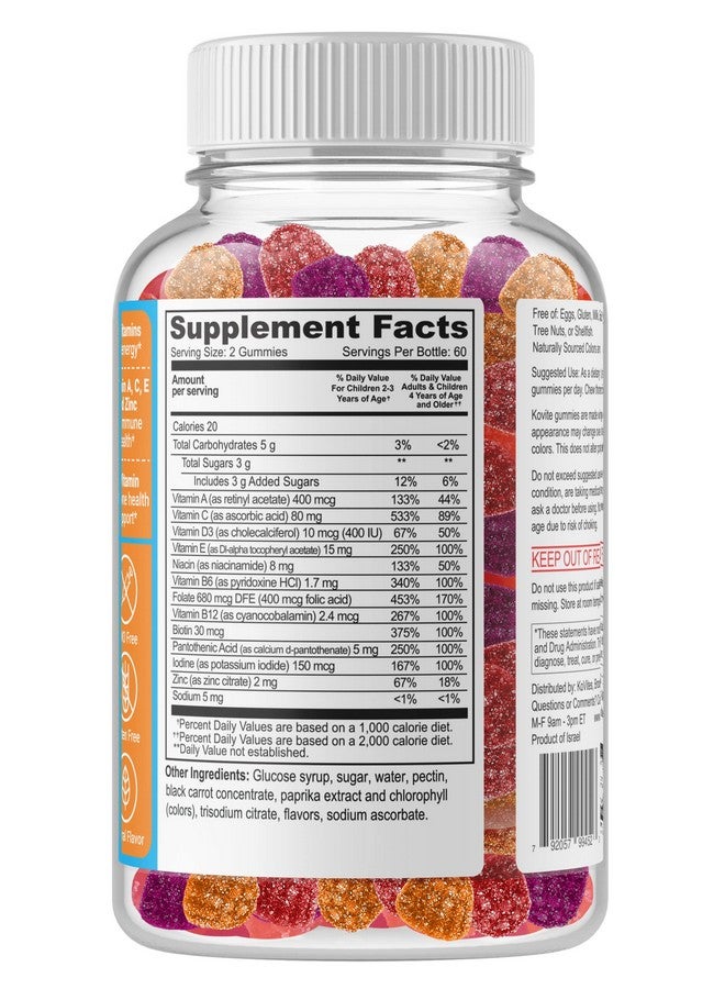 Kovite Childrens Multi Vitamin & Mineral with B6- B12 & Zinc Gummy - Assorted Fruit Flavor - 120 Gummies - Image 2