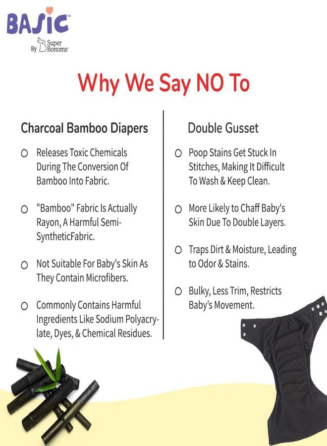 Superbottoms Basic Leakage-proof advanced cloth diapers for babies, High Absorbent 100% cotton 4 reusable diaper and 4 insert pad Combo Pack washable cloth diaper 3M -3Years Adjustable, Reduces Rash - Image 5