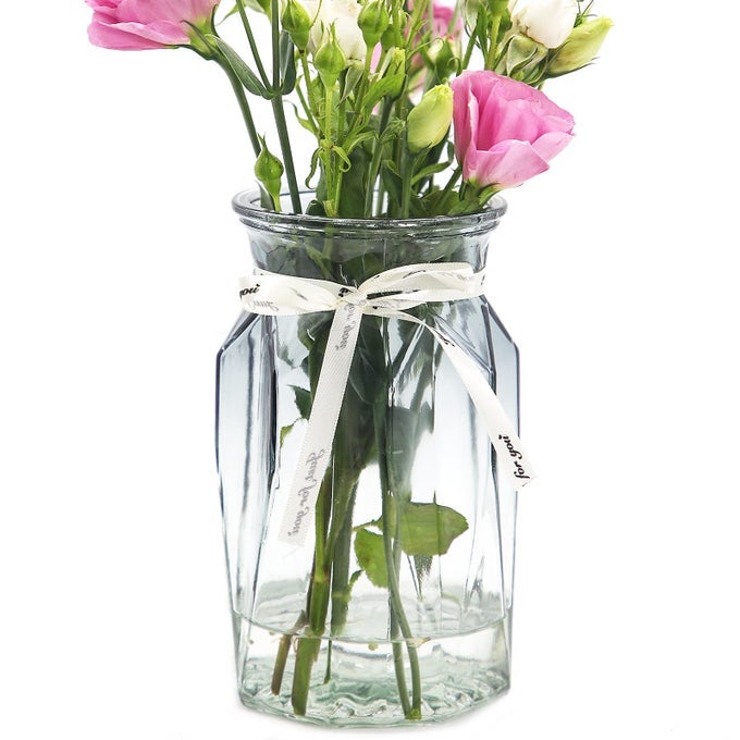 GLASS VASE MODERN GEOMETRIC CENTERPIECES DECORATIVE VASE GRADIENT MULTICOLOR FLOWER VASE FOR OFFICE HOME KITCHEN WEDDING DECORATION GRAY TRANSPARENT