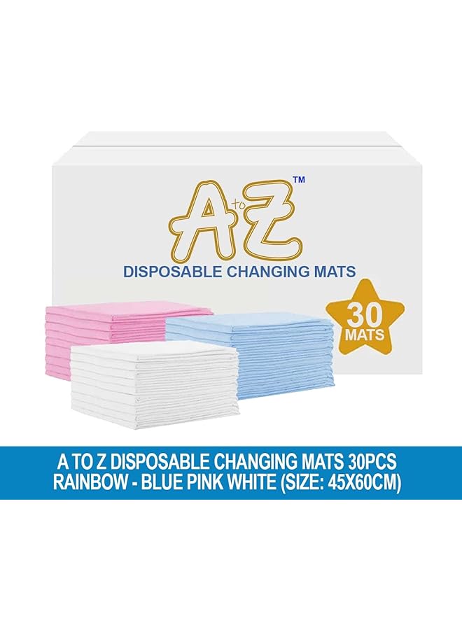 A TO Z Disposable Changing Mat Size (45Cm X 60Cm) Large Premium Quality For Baby Soft Ultra Absorbent Waterproof Pack Of 30 Blue/Pink/White Rainbow - Image 2