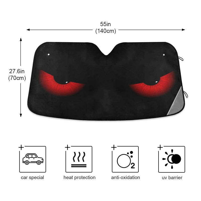 Dussdil Evil Eyes Car Sun Shade Windshield Red Eyes Sunshade Block UV Rays Protector Keep Your Vehicle Cool Sun Window Shield Visor Cover Foldable for Car Truck SUV M - Image 2