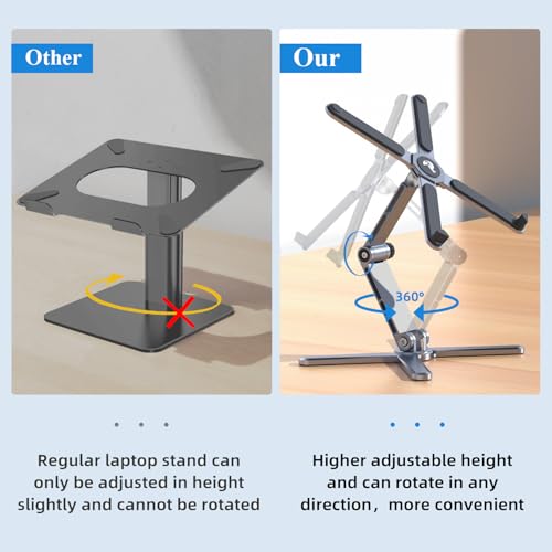 proffisy Laptop Stand Adjustable Portable 360 Degree Rotation Aluminum Strong Ergonomic Laptop Riser for Upto 16-inch Laptop X-Shape MacBook Holder for Gaming Office, Gunmetal Gery - Image 3