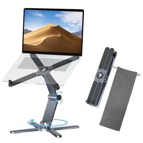 proffisy Laptop Stand Adjustable Portable 360 Degree Rotation Aluminum Strong Ergonomic Laptop Riser for Upto 16-inch Laptop X-Shape MacBook Holder for Gaming Office, Gunmetal Gery - Image 1