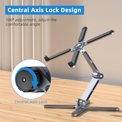 proffisy Laptop Stand Adjustable Portable 360 Degree Rotation Aluminum Strong Ergonomic Laptop Riser for Upto 16-inch Laptop X-Shape MacBook Holder for Gaming Office, Gunmetal Gery - Image 4