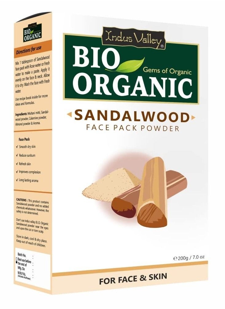Indus Valley Indus Valley Bio Organic Natural Halal Certified Sandalwood Powder Face Pack Skin Treatment, 100gram  - Image 1