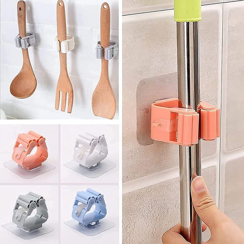 Krupasadhya Krupasadhya Self Adhesive Holder Wall Mounted Seamless Broom Hanger Clip Storage Racks Hanging Punch Bathroom Stickers Mop Rack 4 Piece  - Image 5