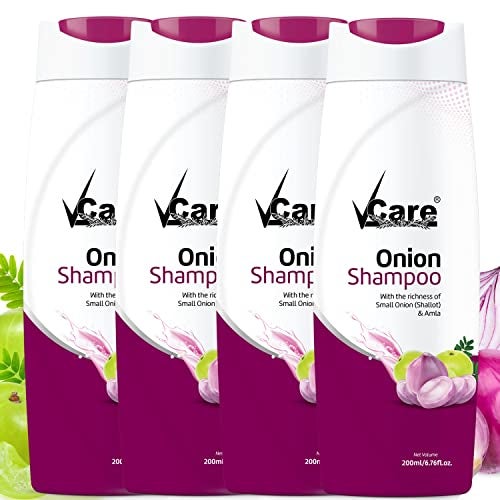 VCare Small Onion Shampoo for Hair Growth 200ml and Hair Fall Control - With Shallot Onion and Amla Suitable for Both Men & Women (Pack Of 4) - Image 1