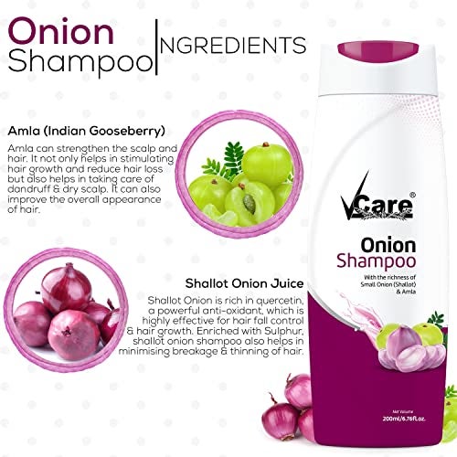 VCare Small Onion Shampoo for Hair Growth 200ml and Hair Fall Control - With Shallot Onion and Amla Suitable for Both Men & Women (Pack Of 4) - Image 4