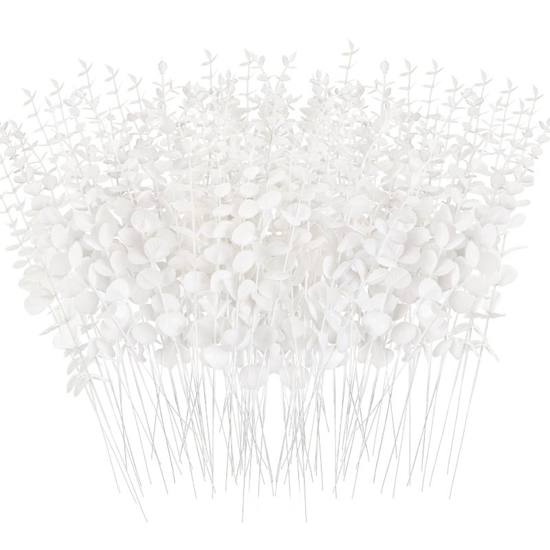 Canlierr 50 Pcs Eucalyptus Stems Faux Greenery Artificial Eucalyptus Leaves Eucalyptus Decor Greenery Stems Faux Greenery Branch for Wedding Centerpiece Flower Bouquet Farmhouse Home (White) - Image 1