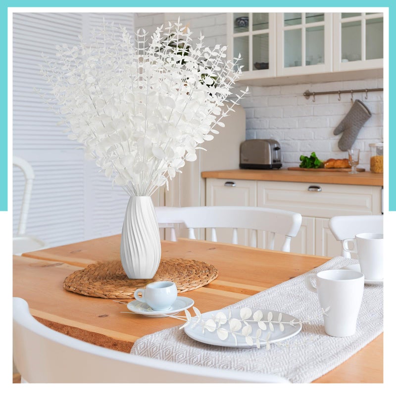 Canlierr 50 Pcs Eucalyptus Stems Faux Greenery Artificial Eucalyptus Leaves Eucalyptus Decor Greenery Stems Faux Greenery Branch for Wedding Centerpiece Flower Bouquet Farmhouse Home (White) - Image 5