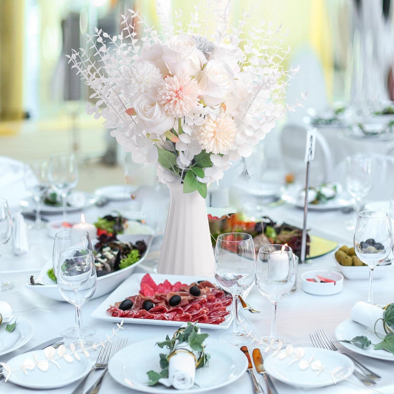 Canlierr 50 Pcs Eucalyptus Stems Faux Greenery Artificial Eucalyptus Leaves Eucalyptus Decor Greenery Stems Faux Greenery Branch for Wedding Centerpiece Flower Bouquet Farmhouse Home (White) - Image 4