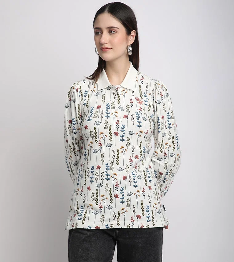 Printed Long Sleeves Polo T-Shirt