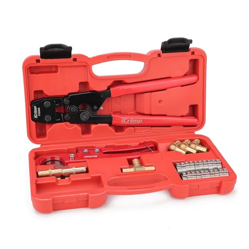 iCrimp 3/8 to 1 inch Cinch Clamp Crimping Tool Kit, With 1/2 inch Cinch Clamp Rings(20 Pack) and Brass Fittings(12 Pack), PEX Tubing Cutter - Image 1