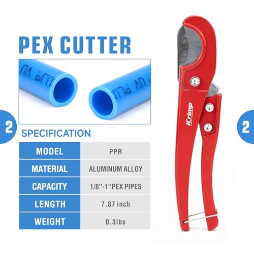 iCrimp 3/8 to 1 inch Cinch Clamp Crimping Tool Kit, With 1/2 inch Cinch Clamp Rings(20 Pack) and Brass Fittings(12 Pack), PEX Tubing Cutter - Image 3