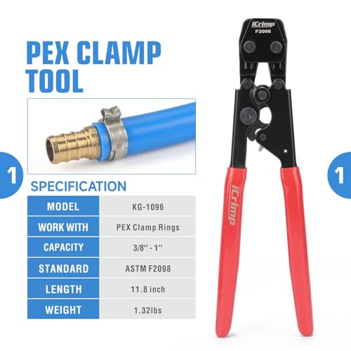 iCrimp 3/8 to 1 inch Cinch Clamp Crimping Tool Kit, With 1/2 inch Cinch Clamp Rings(20 Pack) and Brass Fittings(12 Pack), PEX Tubing Cutter - Image 2