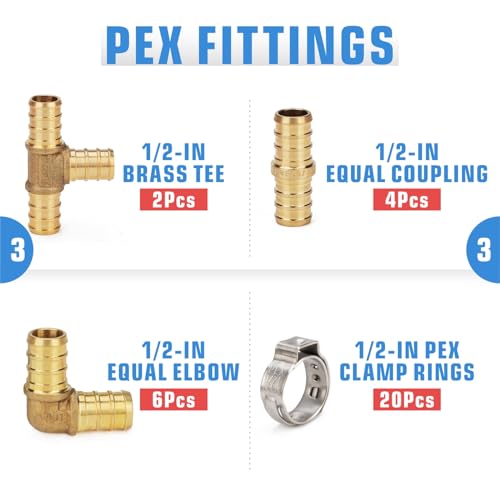 iCrimp 3/8 to 1 inch Cinch Clamp Crimping Tool Kit, With 1/2 inch Cinch Clamp Rings(20 Pack) and Brass Fittings(12 Pack), PEX Tubing Cutter - Image 4