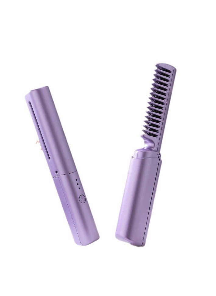 Goolsky Cordless Hair Straightener Brush, Portable Mini Straightening Brush for Travel, Negative Ion Hot Comb Hair Straightener for Women, Lightweight to Carry Out, USB Rechargeable - Image 1