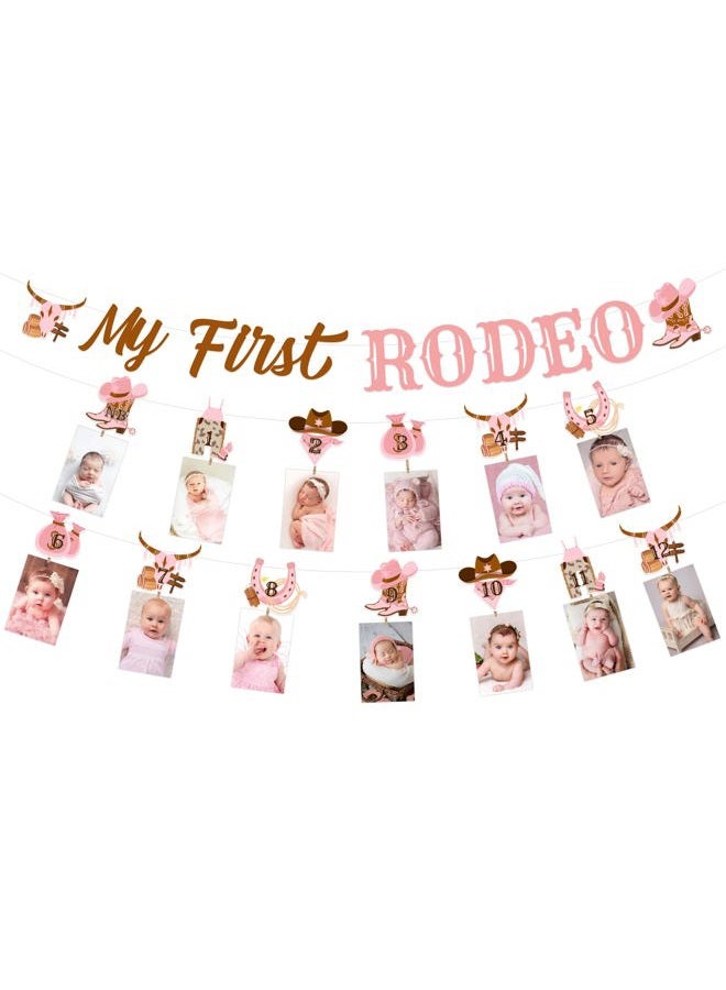 Cheereveal My First Rodeo Photo Banner Bunting Garlands for Girls - Wild West Theme 1st Birthday Party Decorations, Western Cowgirl Birthday Supplies Newborn to 12 Month - Image 1