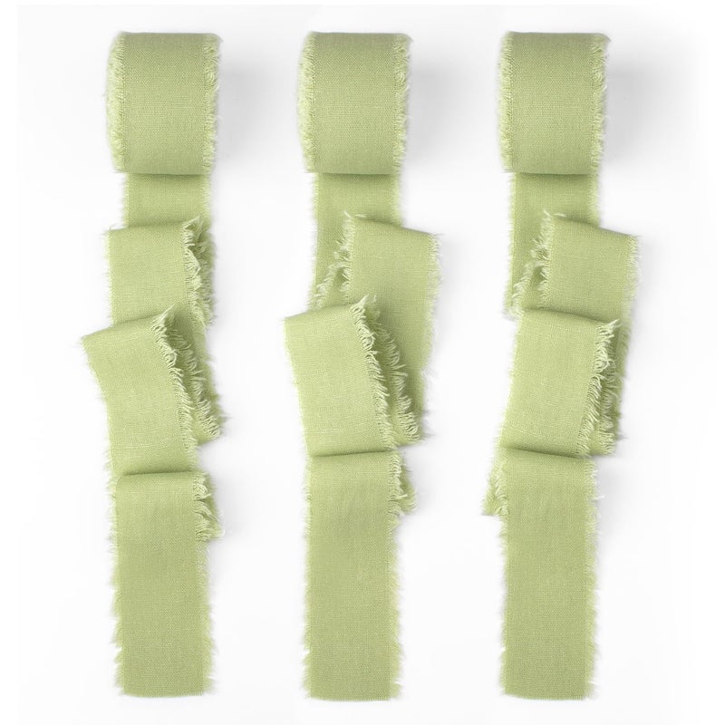 Mlurcu Light Green Cotton Linen Ribbon 15 x 21Yds Pale Green Boho Vintage Rustic Ribbon Handmade Fringe Frayed Cloth Fabric Ribbon for Gift Wrapping Wedding Invitations Bridal Bouquets DIY Crafts