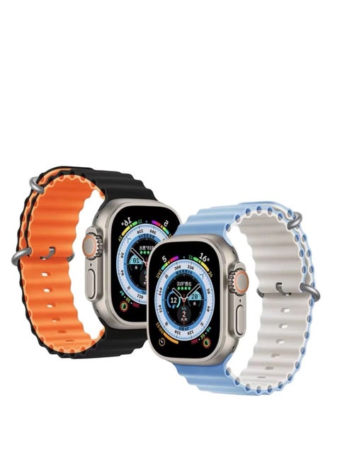 Pack of 2 Ocean Band Compatible with Apple Watch Ultra Band 49mm 45mm 44mm 42mm Men Women, Soft Silicone Two Tone Color Both Side Band Replacement Strap for Ultra Watch Series 8 and Series 7