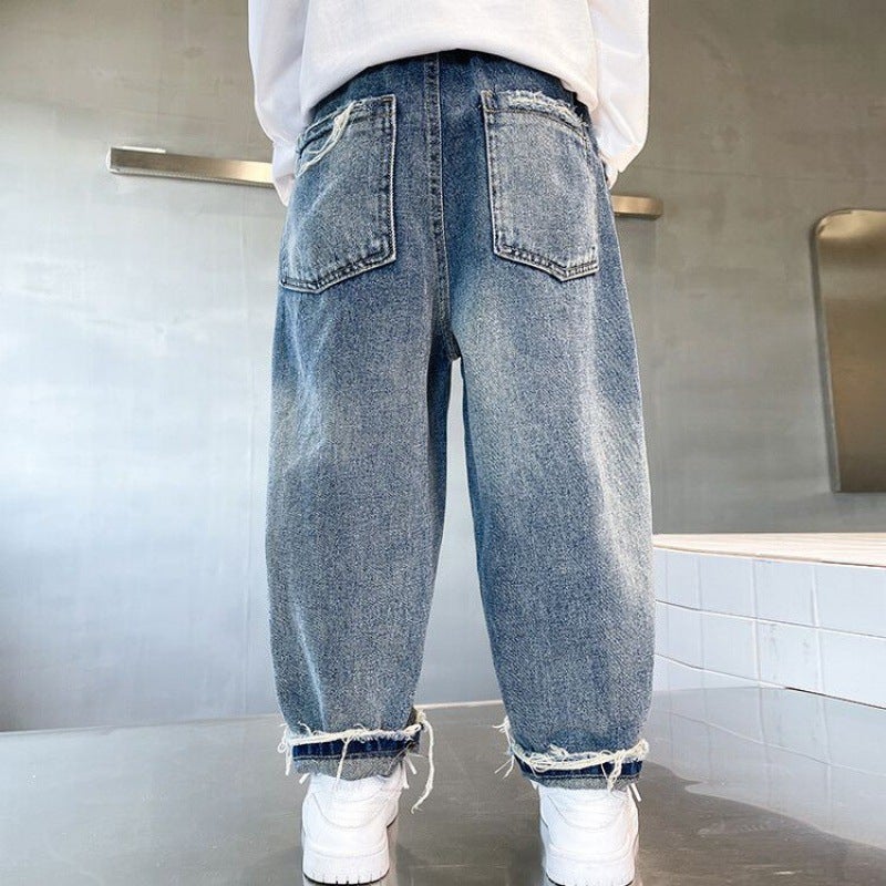 Children'S Denim Wide-Leg Pants Loose Straight Pants Big Boy Men'S Handsome 2023 New Style Street-Fried Trendy Pants - Image 1