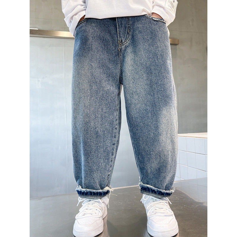 Children'S Denim Wide-Leg Pants Loose Straight Pants Big Boy Men'S Handsome 2023 New Style Street-Fried Trendy Pants - Image 4