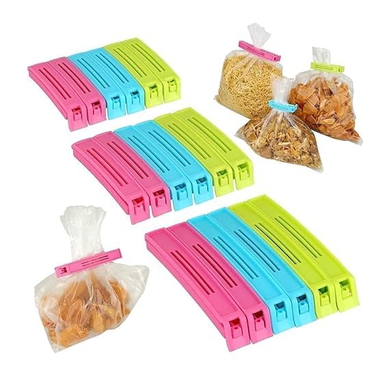 SHIELD PLUS 3 Different Size Plastic Food Snack Bag Pouch Clip Sealer LargeMediumSmall Plastic Snack Seal Sealing Bag Clips Vacuum Sealer18 Pieces Multicolor - Image 1