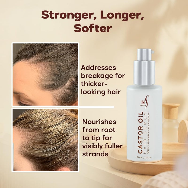HerStyler Castor Oil Hair Serum for Hair Growth - Hair Shine Serum with Vitamin E - Hair Growth Serum - Hair Serum Heat Protectant - Vitamin E for Silky Hair - 2 Fl Oz (1 Pack) - Image 5
