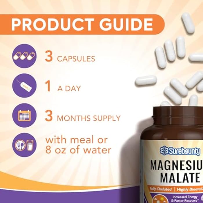 Surebounty Magnesium Malate, 230mg Elemental Mag Per Serving, Fully-Chelated, Maximum Absorption & Bioavailability, Non-GMO, Energy, Recovery, Brain Support, 90 Vegan Caps - Image 5