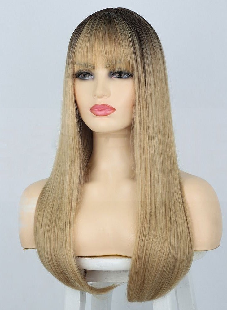 شعر مستعار طويل مجعد أوروبي وأمريكي من الألياف الأنثوية بغطاء رأس كامل بلون R27613