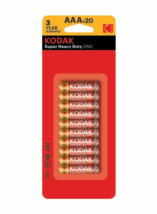 Kodak KODAK Super Heavy Duty | AAA Batteries | Triple A | Disposable Household | Carbon Zinc | 1.5V | 20 Blister Pack 