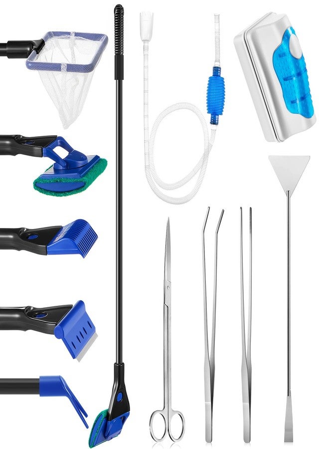 Tiangrid Aquarium Fish Tank Cleaning Tool Kit Include 4 Pcs Long Aquascape Tools Kit 1 Pcs Magnetic Glass Cleaner Brush 5 in 1 Fish Tank Gravel Cleaner and Siphon Vacuum for Terrarium Fish Tank Set - Image 1