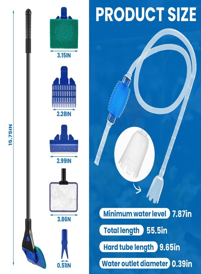 Tiangrid Aquarium Fish Tank Cleaning Tool Kit Include 4 Pcs Long Aquascape Tools Kit 1 Pcs Magnetic Glass Cleaner Brush 5 in 1 Fish Tank Gravel Cleaner and Siphon Vacuum for Terrarium Fish Tank Set - Image 3