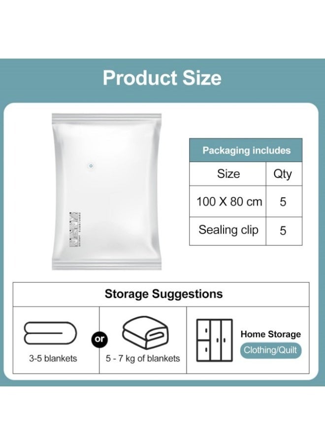 GGEROU - Vacuum Storage Bags Set with Electric Pump, Space Saver Sealer Bags, Airtight Compression Bags for Clothes, Pillows, Comforters, Blankets, Bedding 100x80cm - Image 1