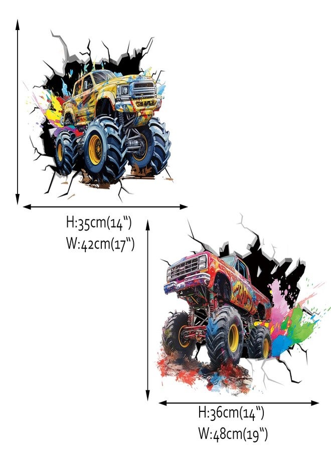 Runtoo Large Monster Truck Wall Decals for Boys Room Watercolor 3D Racing Car Wall Sticker Kids Bedroom Playroom Decor - Image 4