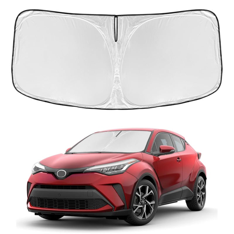 for Toyota CHR 20182024 Windshield Sun Shade 4 Layers Car Sunshades for Front Windows Shade Cover Custom Fit CHR Sun Visor 240T Retractable Shade Blocks UV Rays Car Accessories