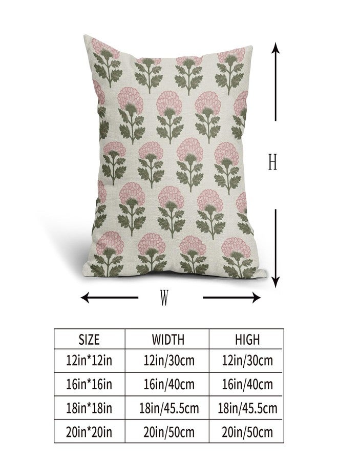 Aytipun Pink Green Floral Block Print Pillow Covers 18x18 Set of 2 Flower Pattern Cream Spring Summer Decorative Throw Pillowcases Outdoor Rustic Farmhouse Cushion Cases Decor for Home Couch Sofa Bed - Image 5