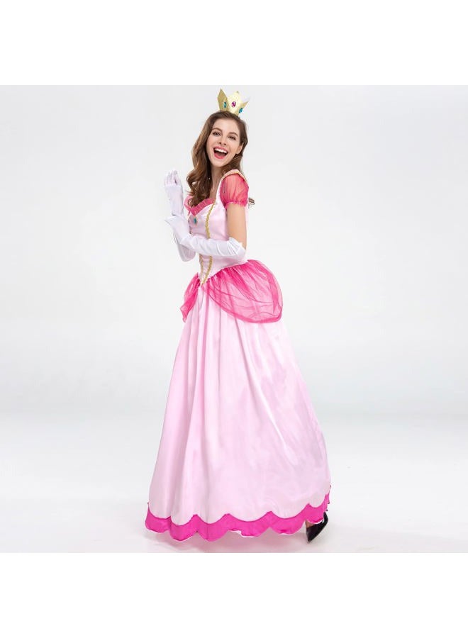 ODIZLI Princess Peach Costume Adult Women Super Mario Themed Party Fancy Dress Up Short Puff Sleeve Long Dress + Gloves + Crown 3Pcs Fairy Outfit Halloween Christmas Carnival Cosplay Pink M - Image 3