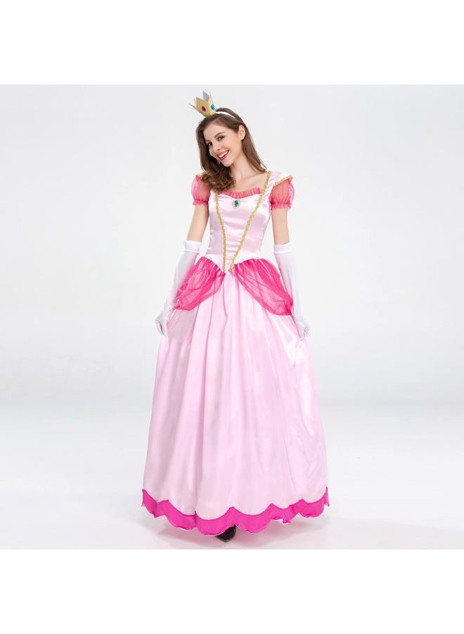 ODIZLI Princess Peach Costume Adult Women Super Mario Themed Party Fancy Dress Up Short Puff Sleeve Long Dress + Gloves + Crown 3Pcs Fairy Outfit Halloween Christmas Carnival Cosplay Pink M - Image 4