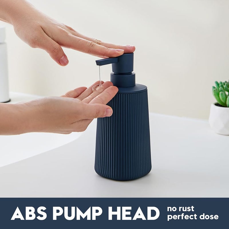 YAUKPH Small Soap Dispenser for Bathroom and Kitchen, Modern Farmhouse Striped Style Plastic Hand Soap Dish Soap Dispenser with Pump Matte Blue - Image 3