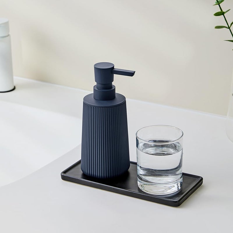 YAUKPH Small Soap Dispenser for Bathroom and Kitchen, Modern Farmhouse Striped Style Plastic Hand Soap Dish Soap Dispenser with Pump Matte Blue - Image 2