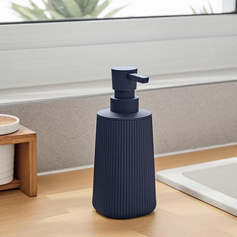 YAUKPH Small Soap Dispenser for Bathroom and Kitchen, Modern Farmhouse Striped Style Plastic Hand Soap Dish Soap Dispenser with Pump Matte Blue - Image 4