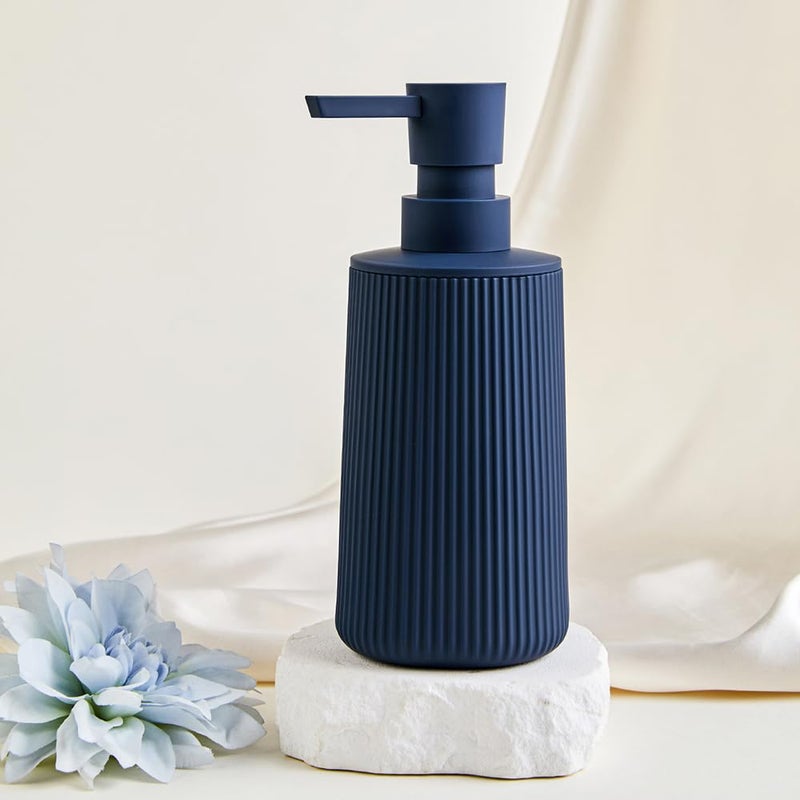 YAUKPH Small Soap Dispenser for Bathroom and Kitchen, Modern Farmhouse Striped Style Plastic Hand Soap Dish Soap Dispenser with Pump Matte Blue - Image 5